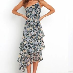 Petal + Pup Amren Midi One Shoulder  Floral Dress Size Zipper Closure Size 16.